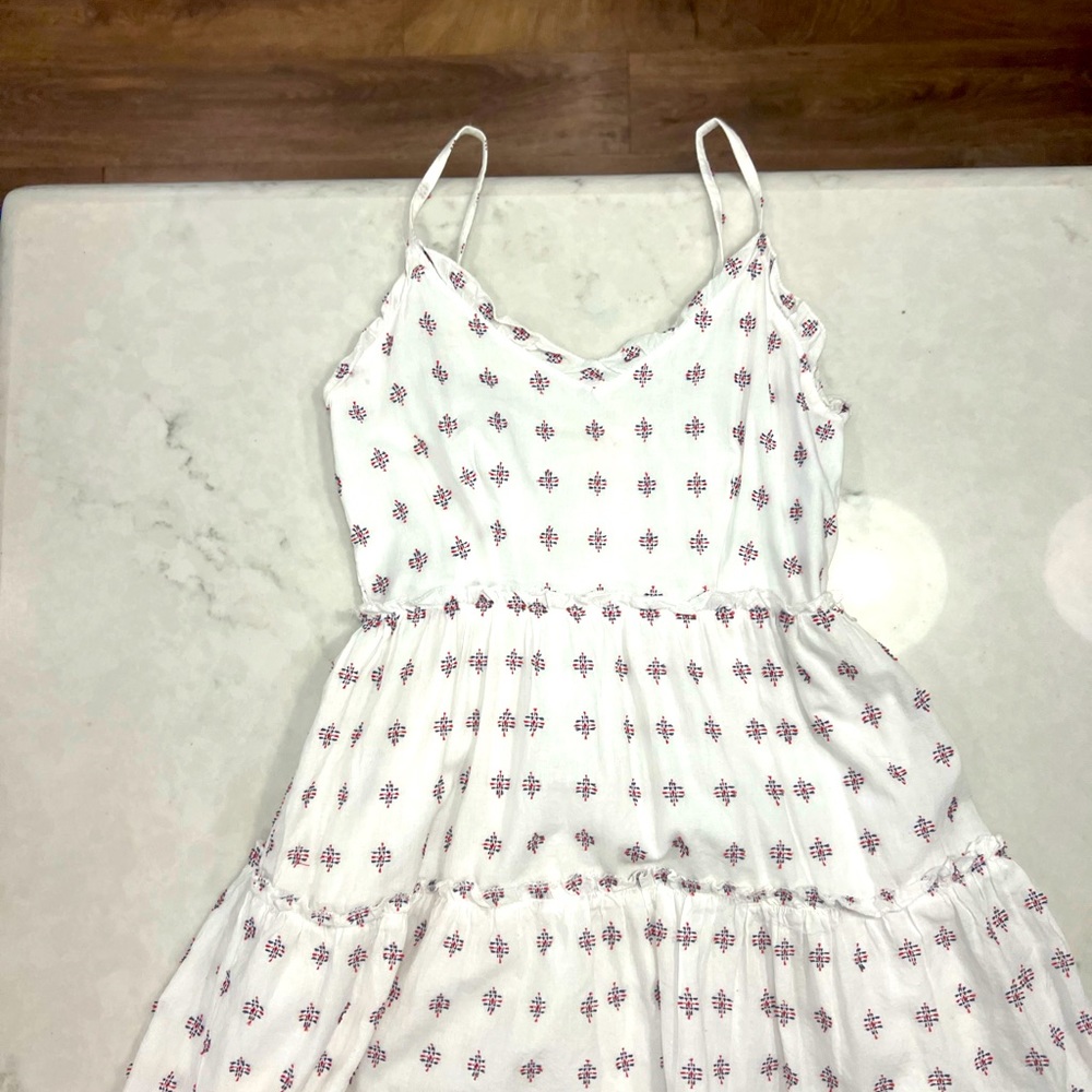 Red white and blue stitched picnic dress- mixi/midi dress